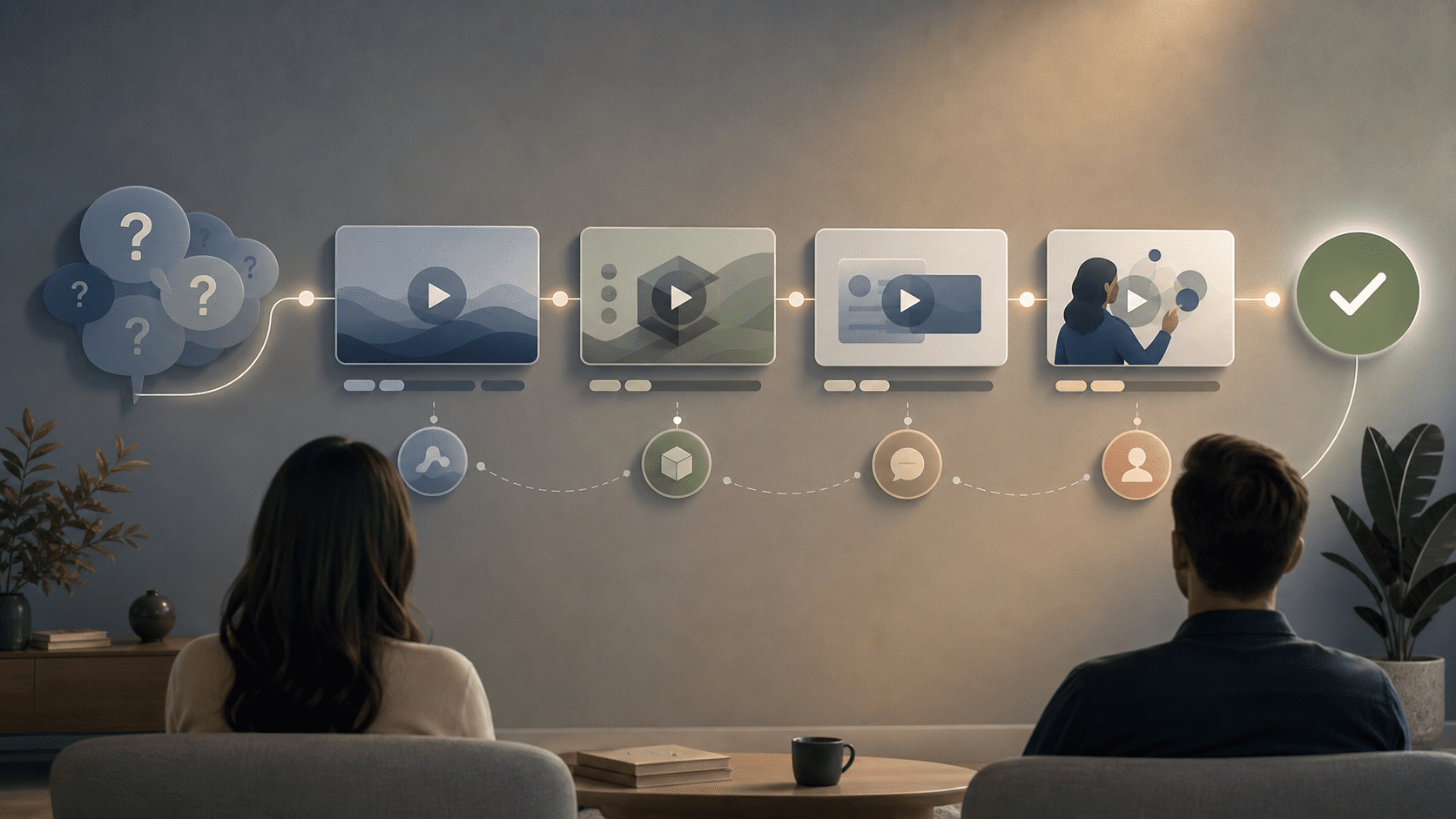 Video for buyer education shown as a visual journey from questions to clarity