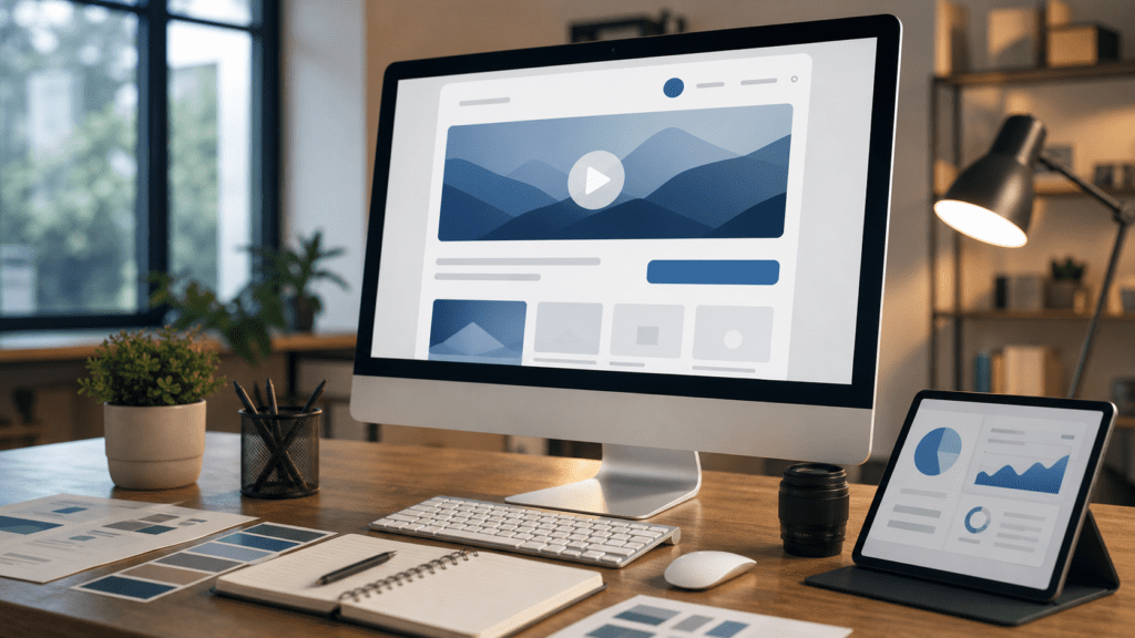 Landing page videos shown on a conversion-focused marketing workspace without text