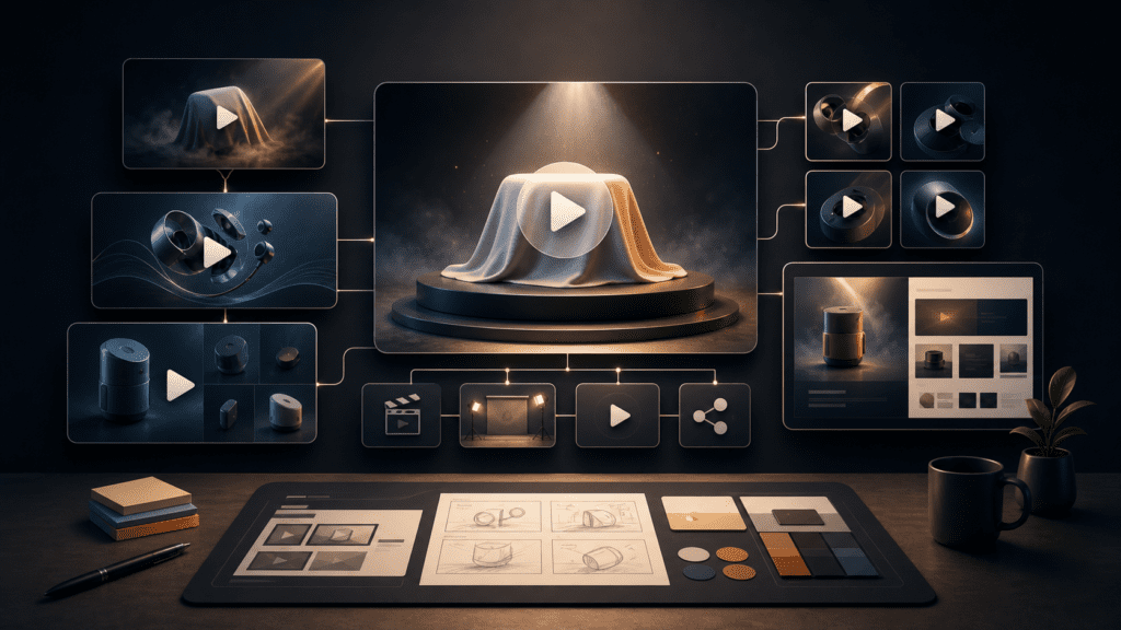 Video types for a product launch campaign shown as coordinated launch video assets