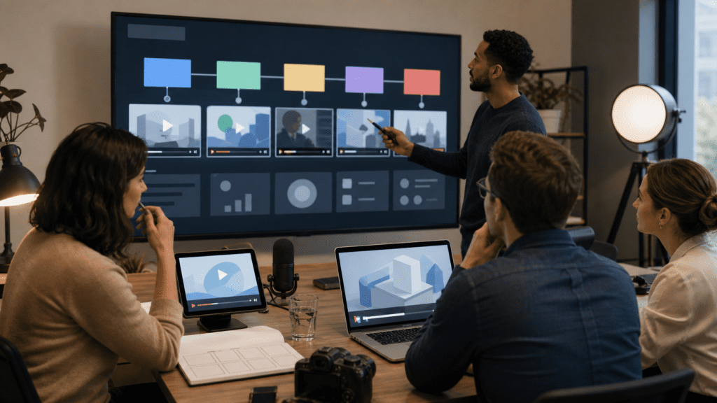 Video sales enablement workspace with explainer video assets for a B2B buyer journey