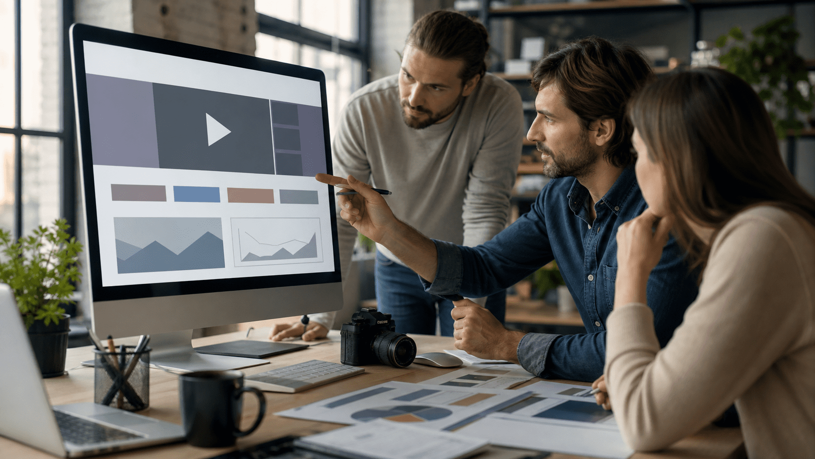 Website hero video strategy shown on a modern marketing workspace without text